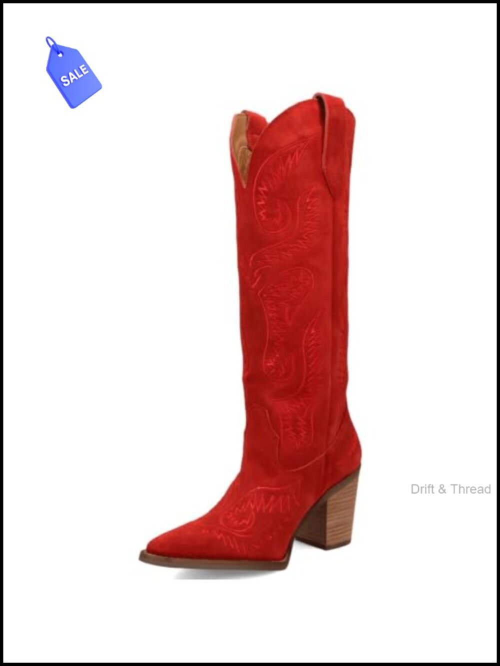 Suede Western Cowboy Boots Knee High Pointed Toe Chunky Heel